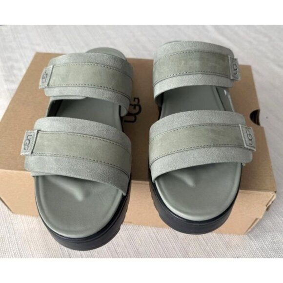 Ugg Women's Suede Sz 9 Platform Sandals With Adjustable Straps In Sage Green NWB - Picture 2 of 5